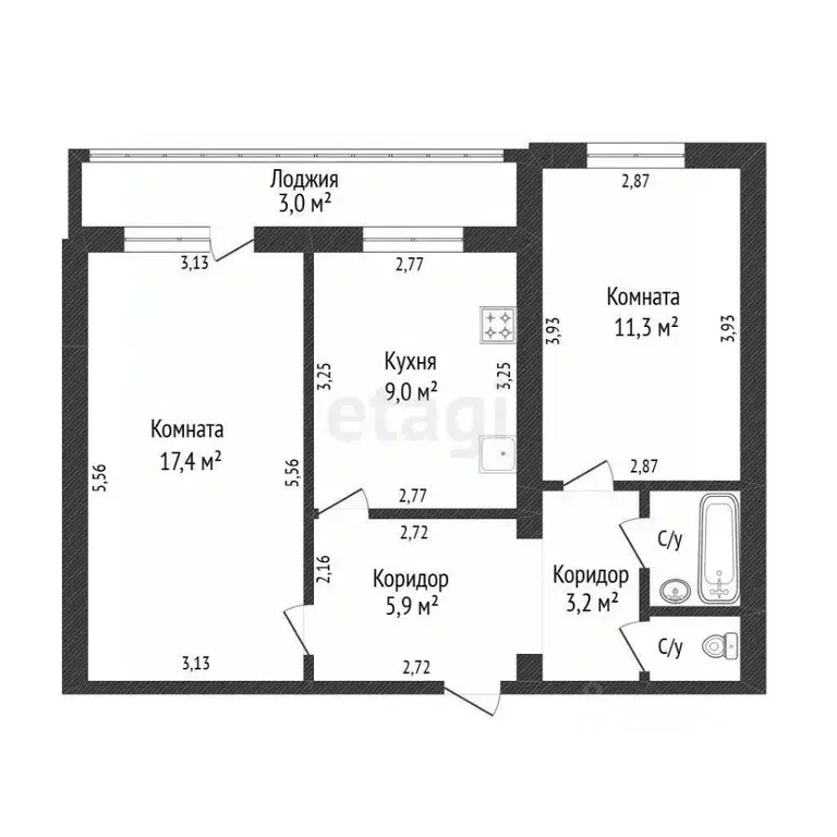 2-к кв. Белгородская область, Белгород Садовая ул., 120б (53.7 м) - Фото 1