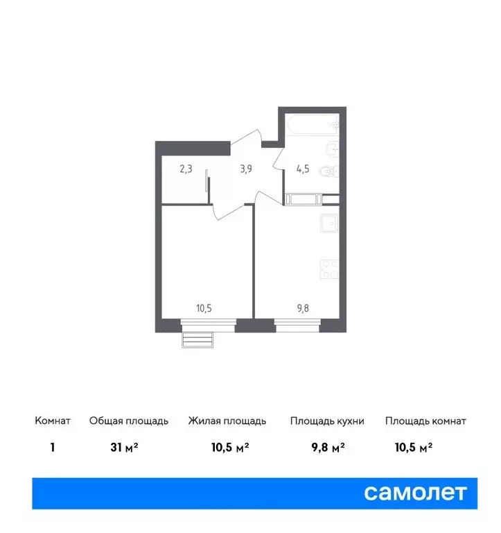 1-комнатная квартира: проспект Куприна, 30к1 (34.9 м) - Фото 0