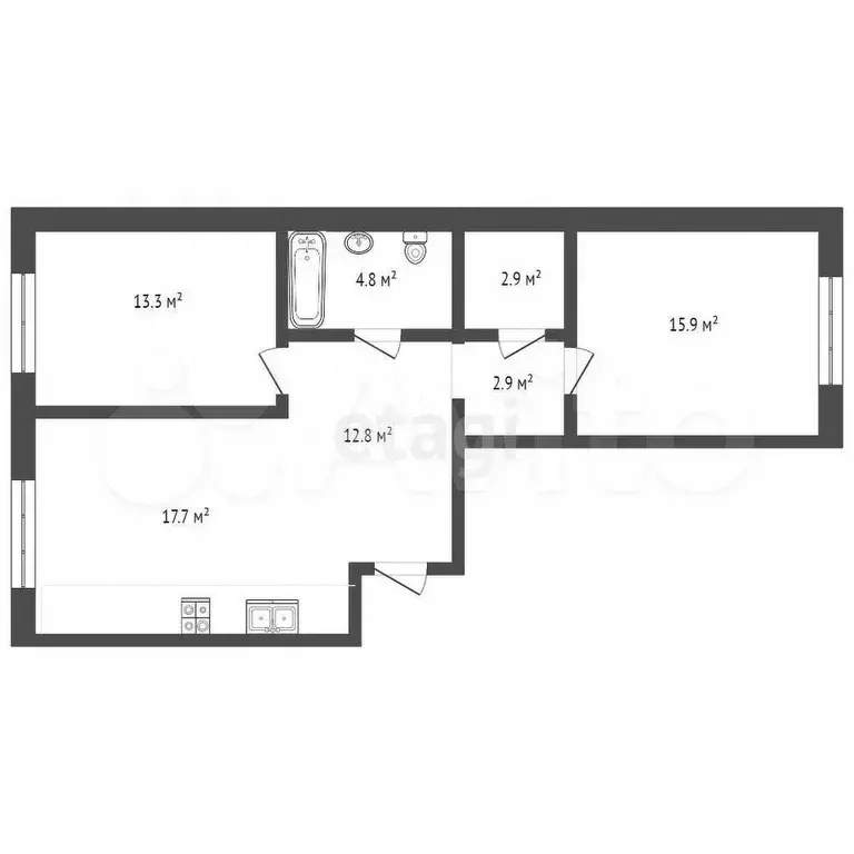 2-к. квартира, 58,4 м, 8/8 эт. - Фото 0