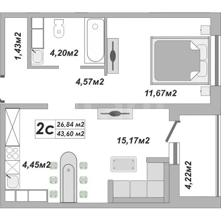 2-комнатная квартира: Оренбург, улица Юркина, 10 (43.6 м) - Фото 1