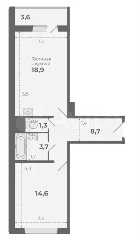 2-к. квартира, 50,8 м, 14/15 эт. - Фото 0