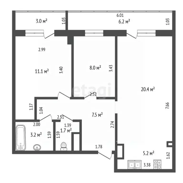 3-к кв. Саха (Якутия), Якутск ул. Дзержинского, 57 (57.1 м) - Фото 2