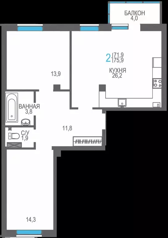 Продаётся 2-к квартира, 75.9 м - Фото 0