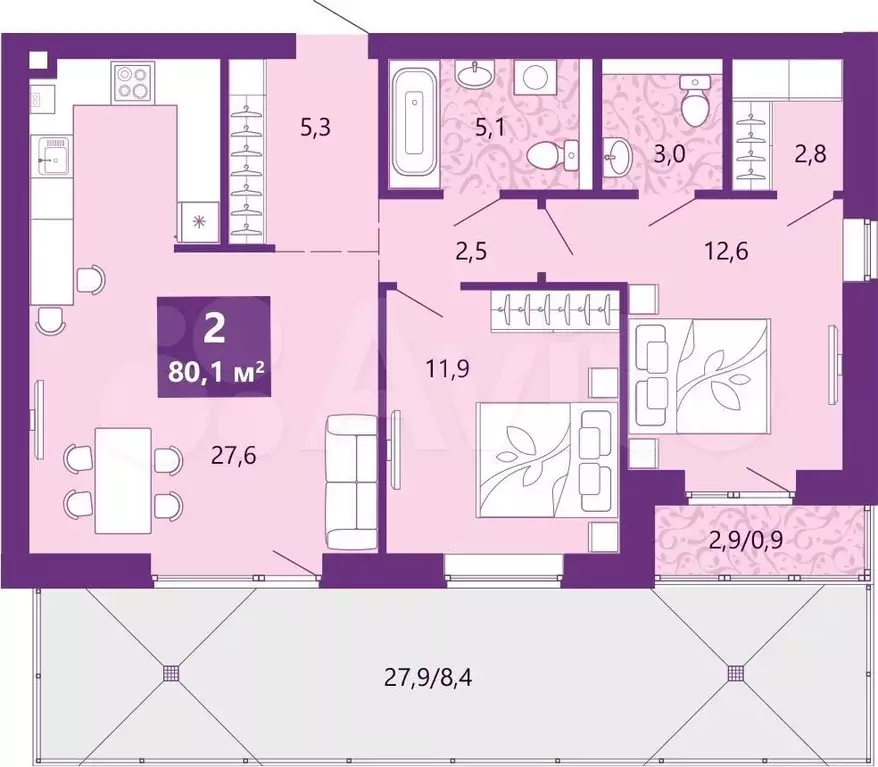 2-к. квартира, 80,1 м, 1/4 эт. - Фото 1