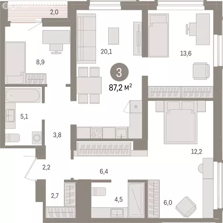 3-комнатная квартира: Новосибирск, улица Аэропорт (87.23 м) - Фото 0