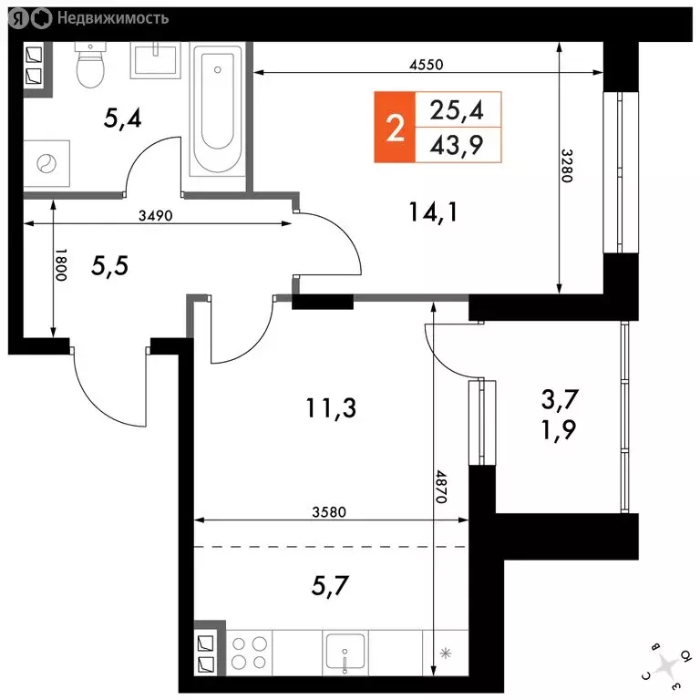 2-комнатная квартира: Зеленодольский район, Октябрьское сельское ... - Фото 2