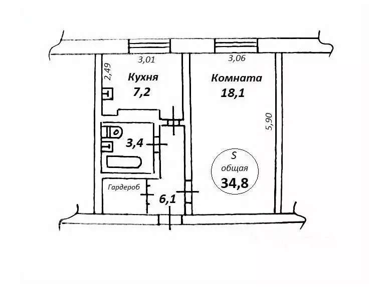 1-к кв. Томская область, Томск Сибирская ул., 104 (34.8 м) - Фото 1