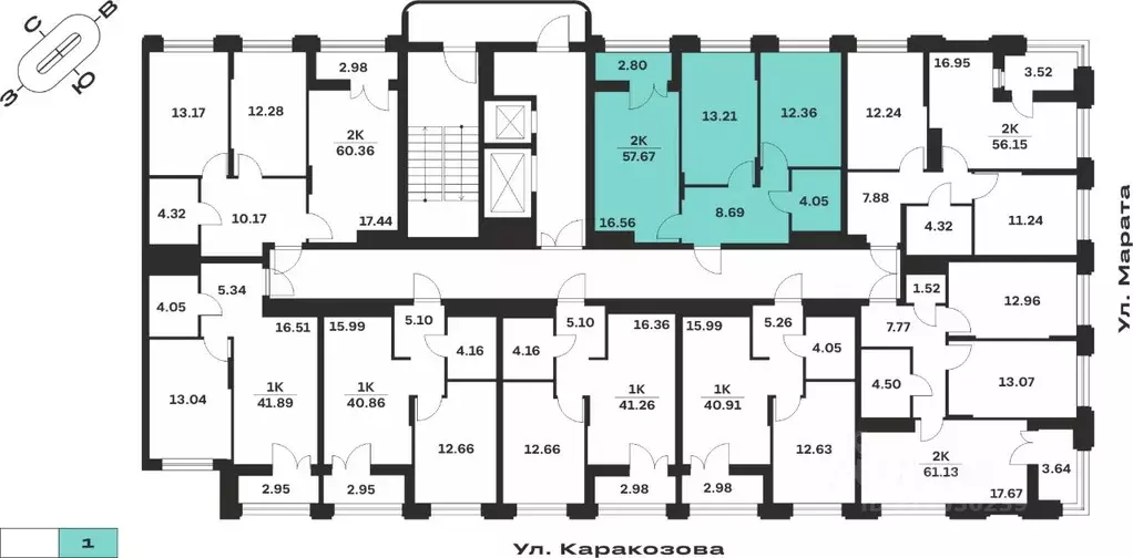 2-к кв. Тульская область, Тула ул. Каракозова (57.67 м) - Фото 1