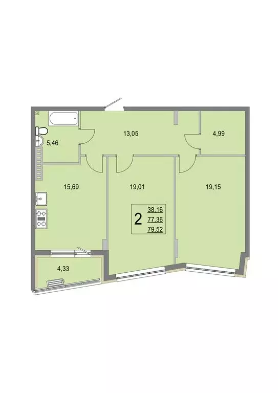 2-комнатная квартира: деревня Крюково, 6 (79.5 м) - Фото 0