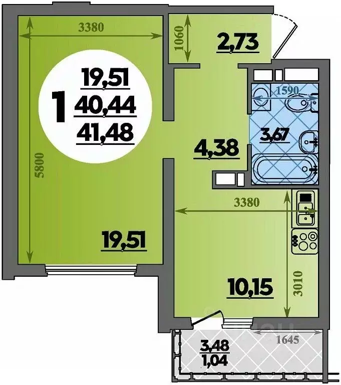 1-к кв. Адыгея, Майкоп  (41.48 м) - Фото 0