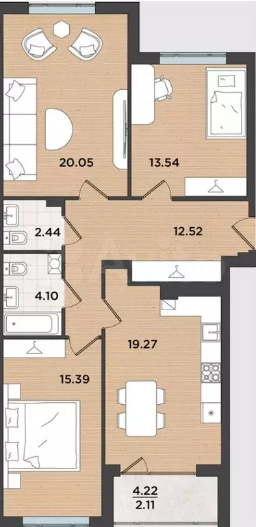 3-к. квартира, 89,4 м, 2/8 эт. - Фото 1