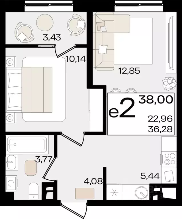 2-к кв. Краснодарский край, Краснодар Сормовская ул., лит1/3 (36.28 м) - Фото 0