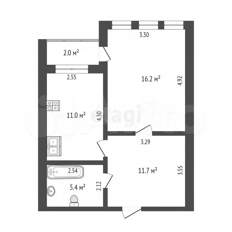 1-к. квартира, 43 м, 5/9 эт. - Фото 0