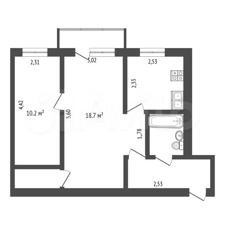 2-к. квартира, 45,1 м, 4/5 эт. - Фото 0
