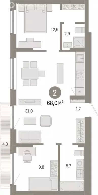 2-комнатная квартира: Новосибирск, квартал Лебедевский (68 м) - Фото 1