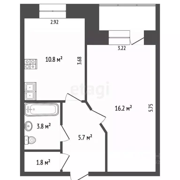 1-к кв. Калужская область, Калуга Привокзальная ул., 16к1 (38.3 м) - Фото 2