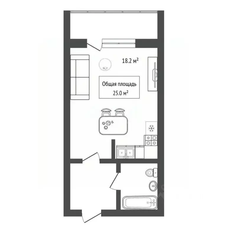 Студия Новосибирская область, Бердск ул. Попова, 11/2 (25.0 м) - Фото 2