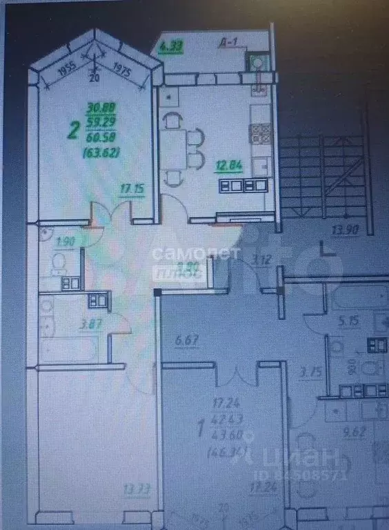 2-к кв. Калужская область, Калуга ул. Фомушина, 33 (60.0 м) - Фото 2