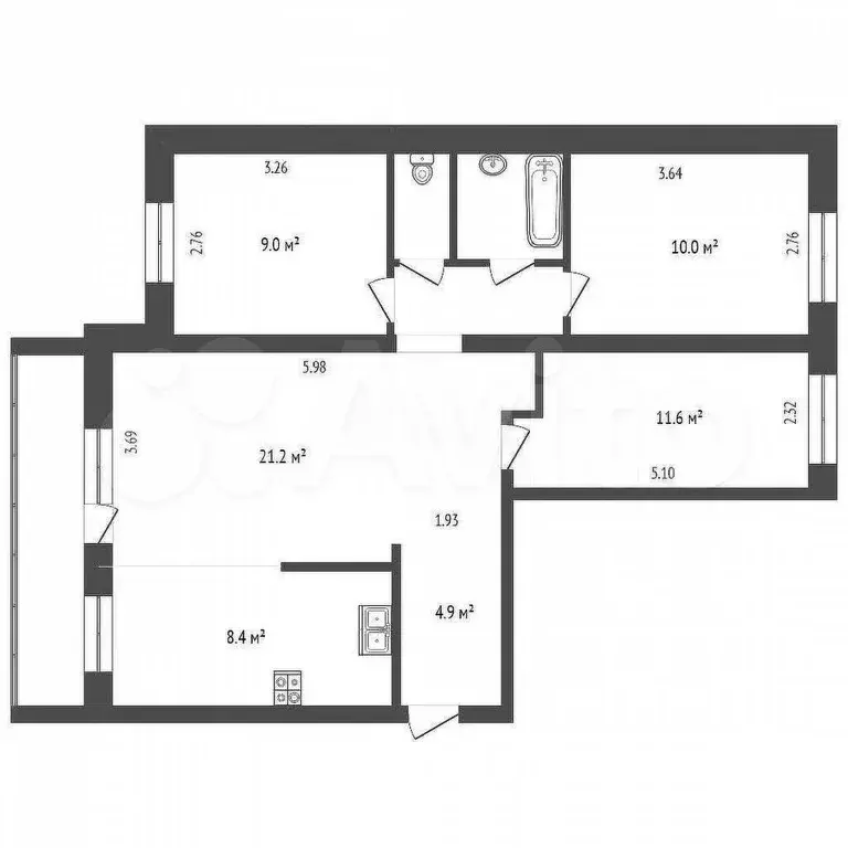 4-к. квартира, 72,1 м, 5/9 эт. - Фото 0