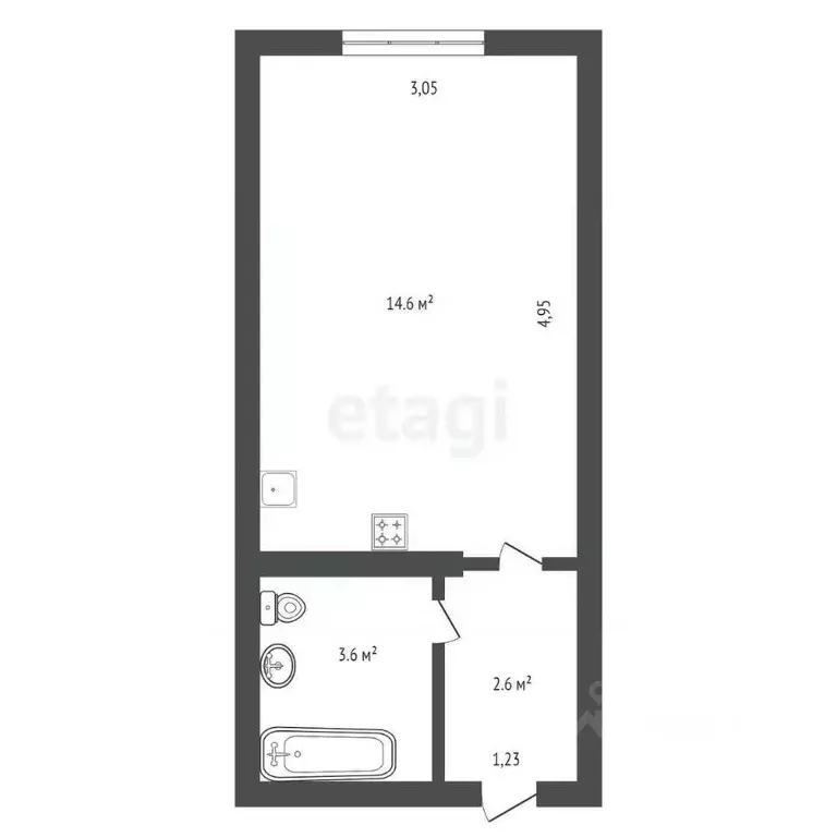 Студия Амурская область, Благовещенск Нагорная ул., 5/3 (20.8 м) - Фото 1