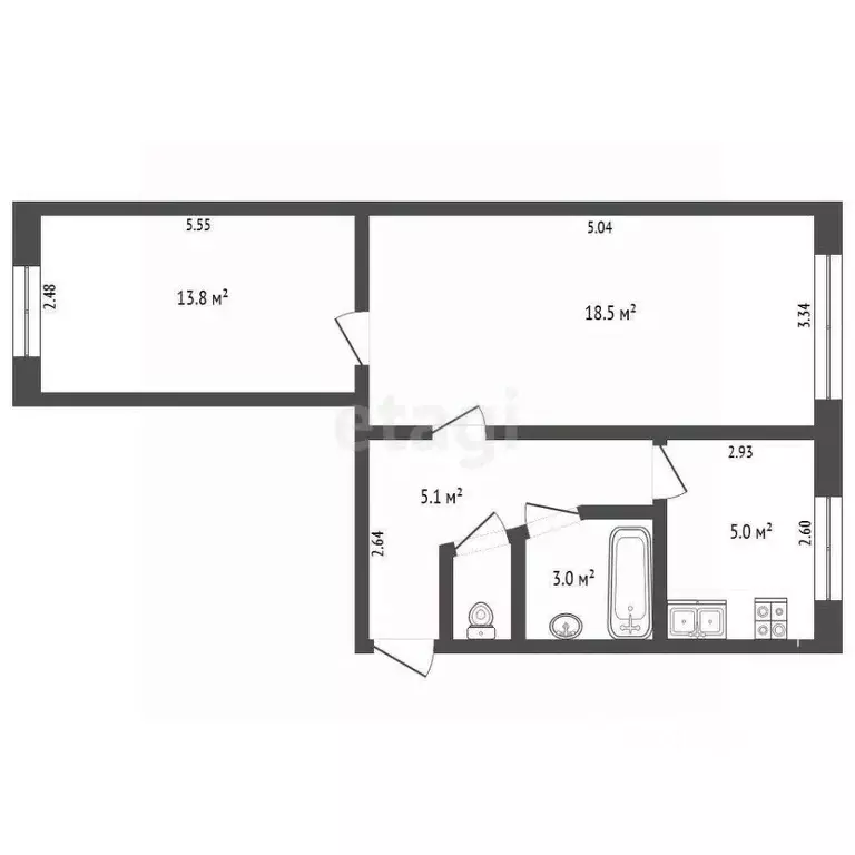 2-к кв. Крым, Саки ул. Санаторная (46.3 м) - Фото 2