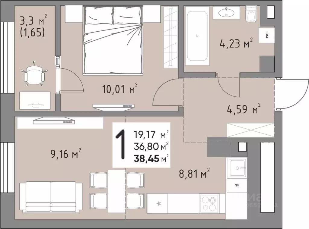 1-к кв. Краснодарский край, Краснодар ул. Михаила Барибана (38.45 м) - Фото 0