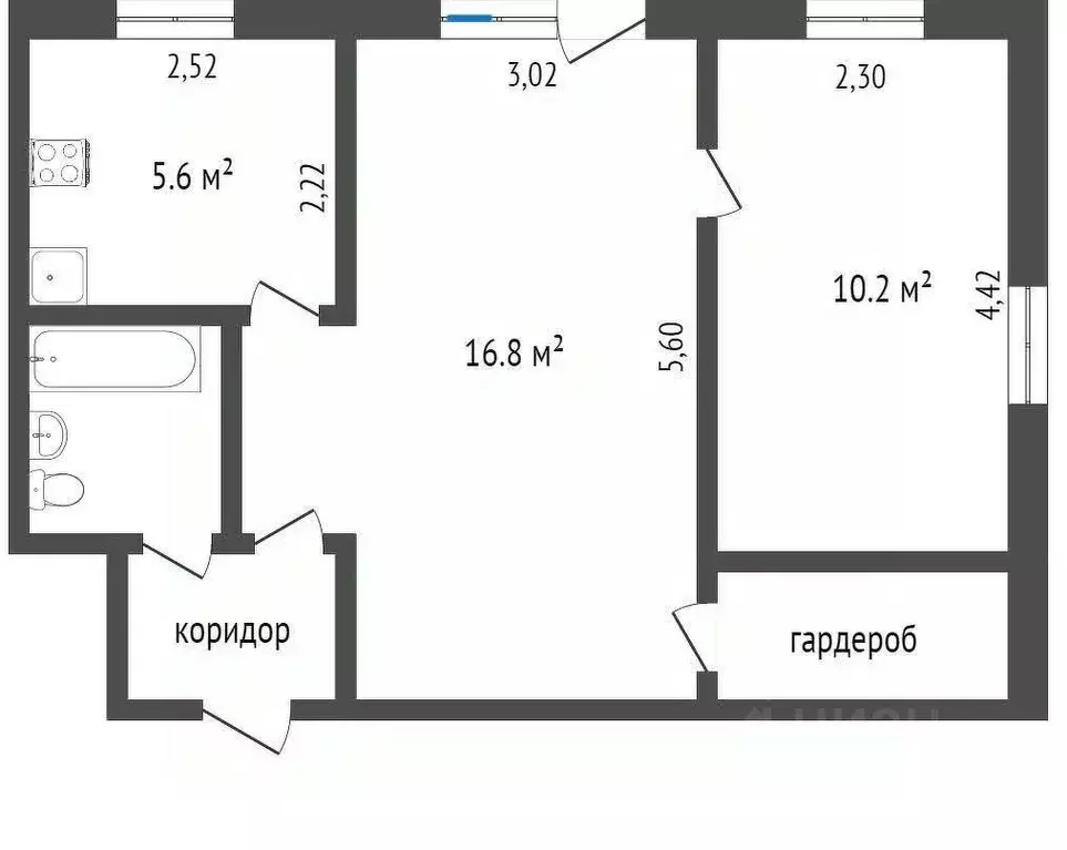 2-к кв. вологодская область, вологда ул. можайского, 48 (43.5 м) - Фото 1