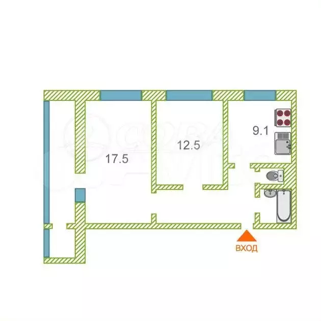 2-к. квартира, 50,2 м, 9/9 эт. - Фото 0