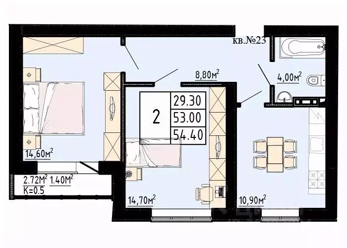 2-к кв. Ленинградская область, Коммунар г. Гатчинский муниципальный ... - Фото 1