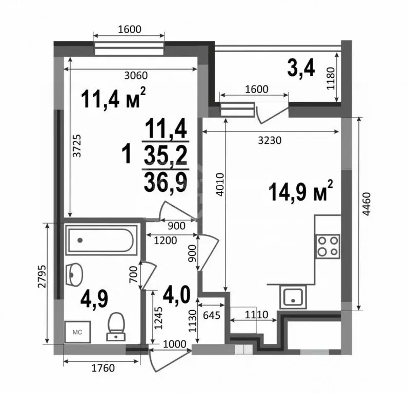 1-комнатная квартира: Владимир, Смоленская улица, 3Б (36.9 м) - Фото 0