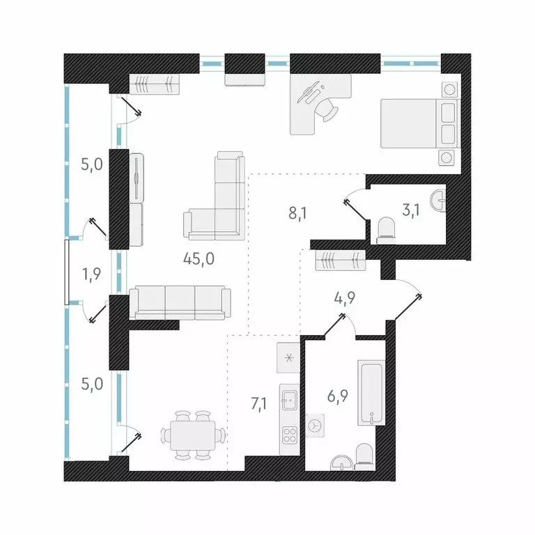 Квартира-студия: Новосибирск, улица Аэропорт, 49/2 (86.7 м) - Фото 1