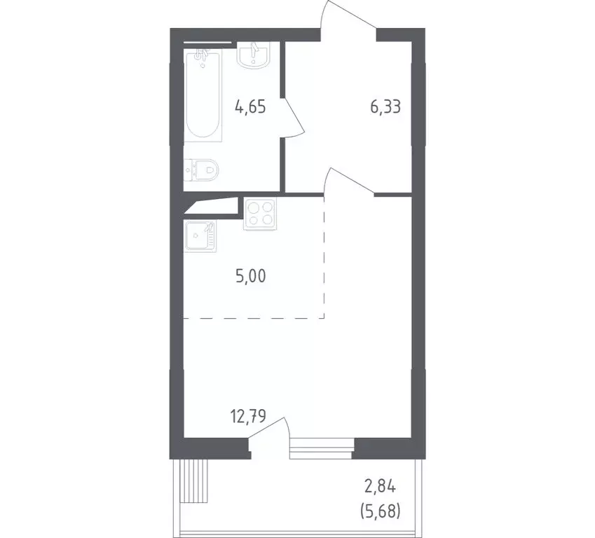 Квартира-студия: посёлок городского типа Жилино-1, 2-й квартал, 1к1 ... - Фото 1