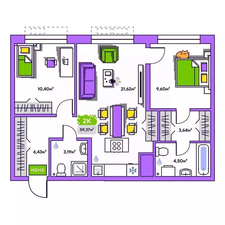 2-к кв. Тюменская область, Тюмень Полевая ул., 93к1 (59.37 м) - Фото 1