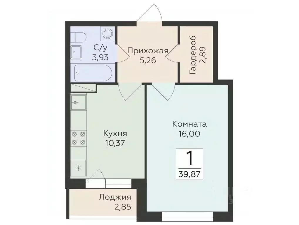 1-к кв. Воронежская область, Воронеж ул. Чапаева, 68Б (39.87 м) - Фото 0