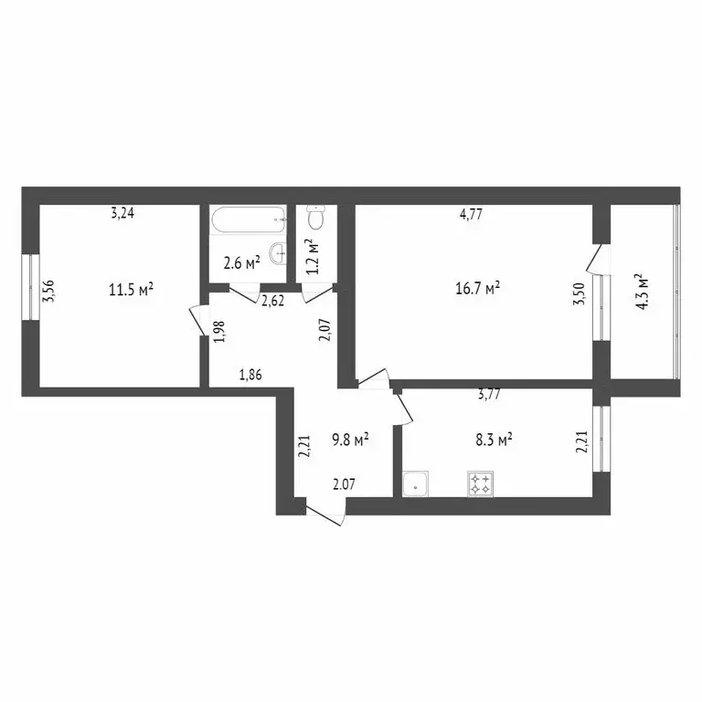 2-комнатная квартира: Ишим, улица Карла Маркса, 60Б (50.2 м) - Фото 1