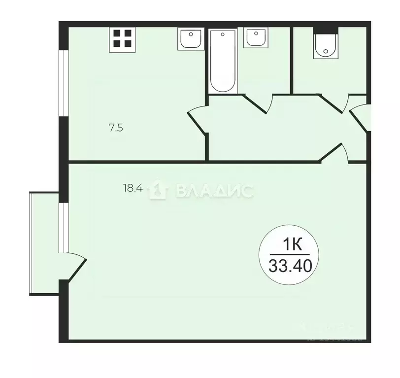 1-к кв. Московская область, Подольск ул. Энтузиастов, 12 (33.4 м) - Фото 2