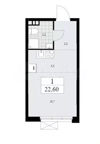 Квартира-студия, 22.6 м, 3/13 эт. - Фото 1