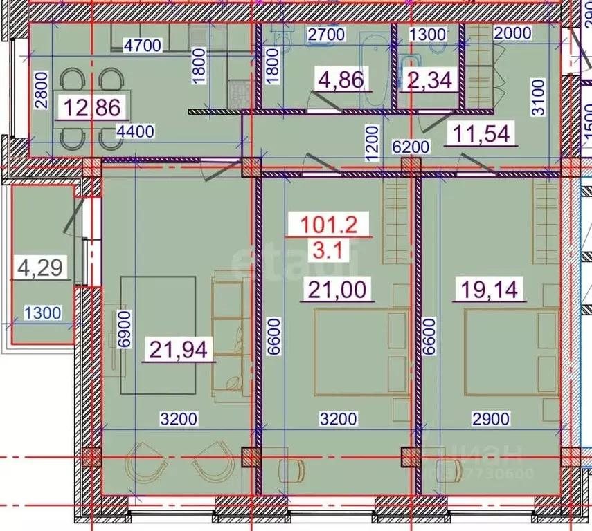 3-к кв. Северная Осетия, Владикавказ ул. Куйбышева, 77В (101.0 м) - Фото 1