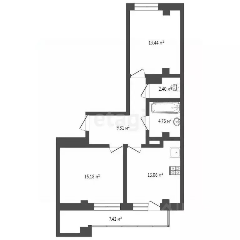 2-к кв. Тюменская область, Тюмень ул. Константина Посьета, 4к1 (58.0 ... - Фото 2