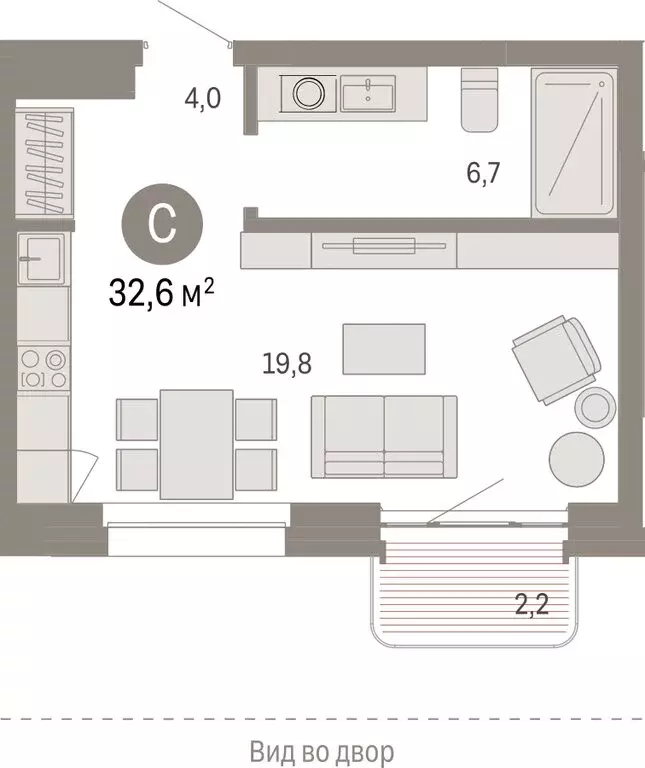 Квартира-студия: Новосибирск, Зыряновская улица, 53с (32.57 м) - Фото 1