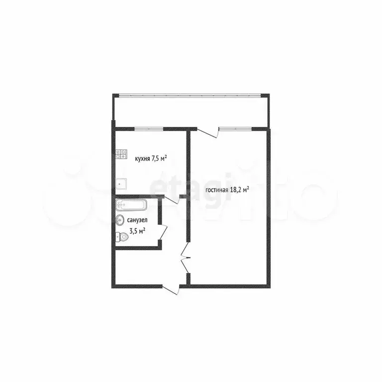 1-к. квартира, 34,6 м, 5/9 эт. - Фото 0