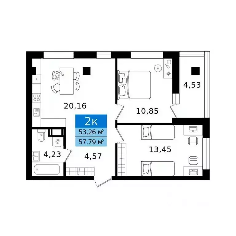 2-к кв. Курганская область, Курган просп. Конституции (57.79 м) - Фото 2
