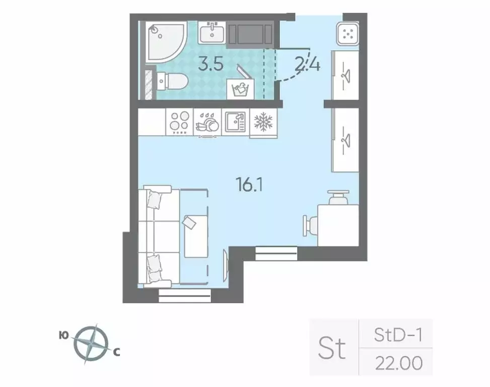 Квартира-студия: Санкт-Петербург, Муринская дорога, 4к1 (22 м) - Фото 0