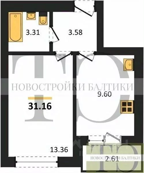 1-к кв. Калининградская область, Калининград ул. Героя России ... - Фото 0