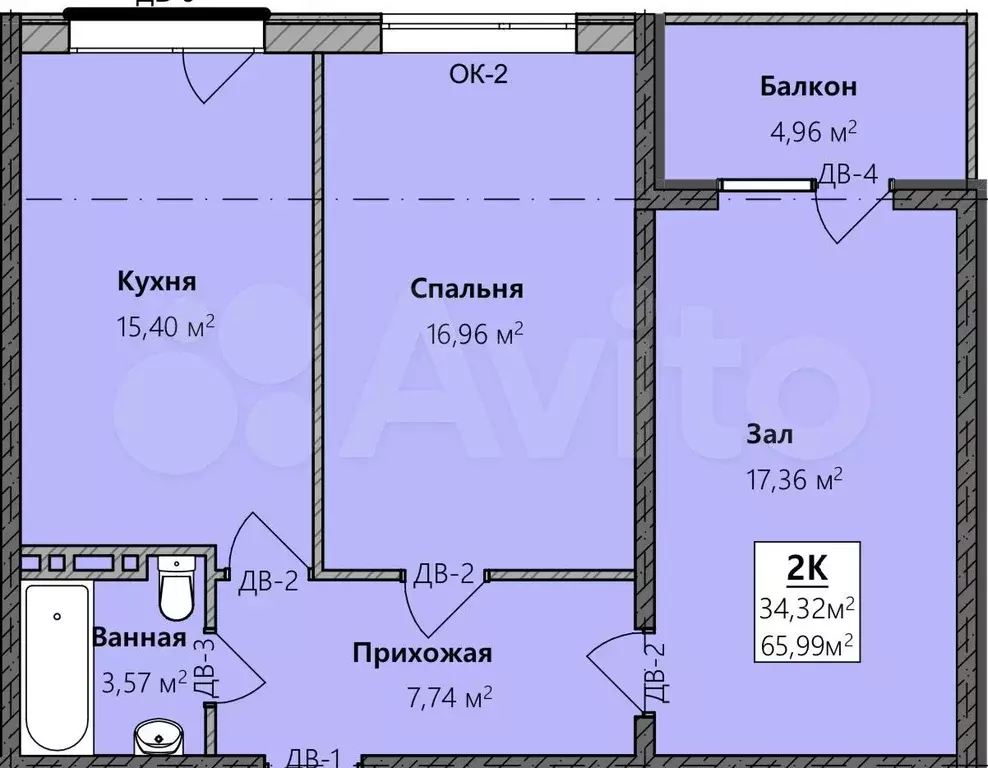 2-к. квартира, 65 м, 3/8 эт. - Фото 1