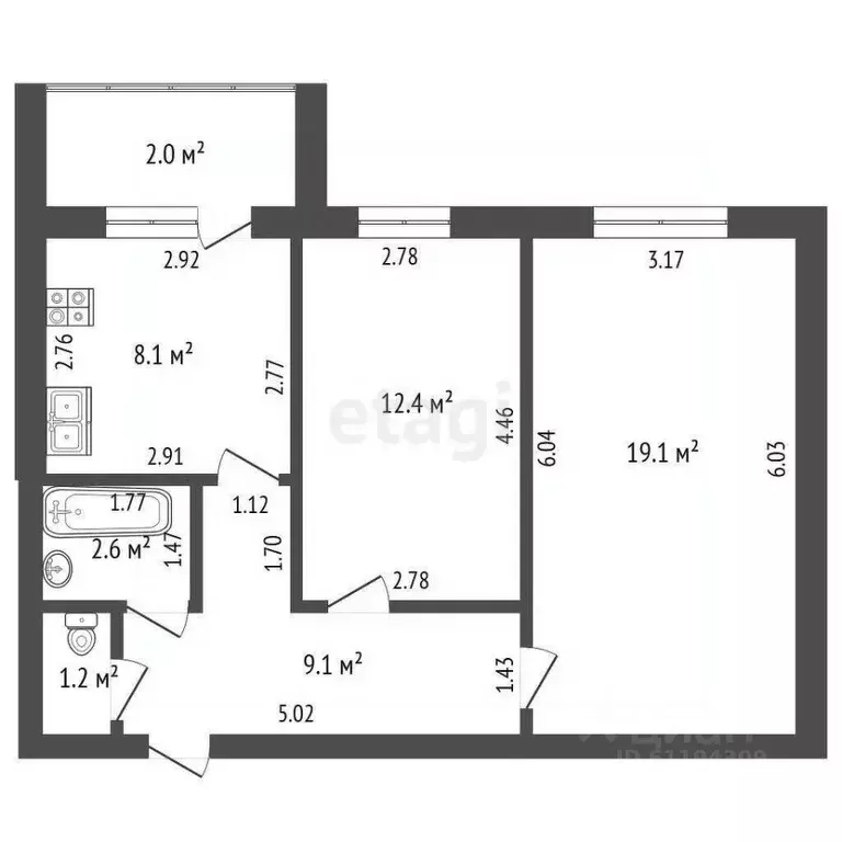 2-к кв. Мордовия, Саранск Республиканская ул., 7 (55.0 м) - Фото 2