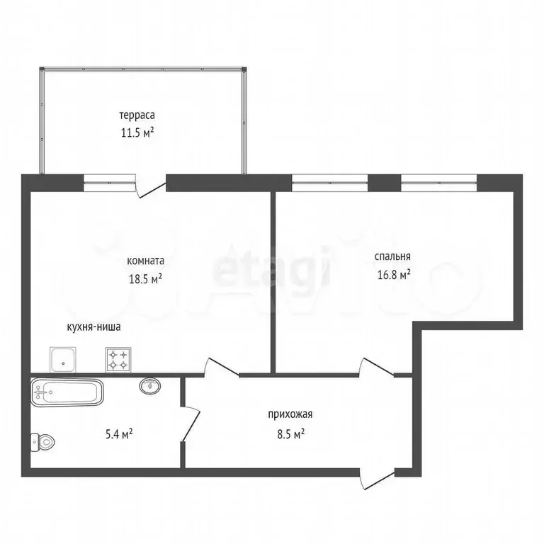 2-к. квартира, 49,7 м, 1/5 эт. - Фото 0