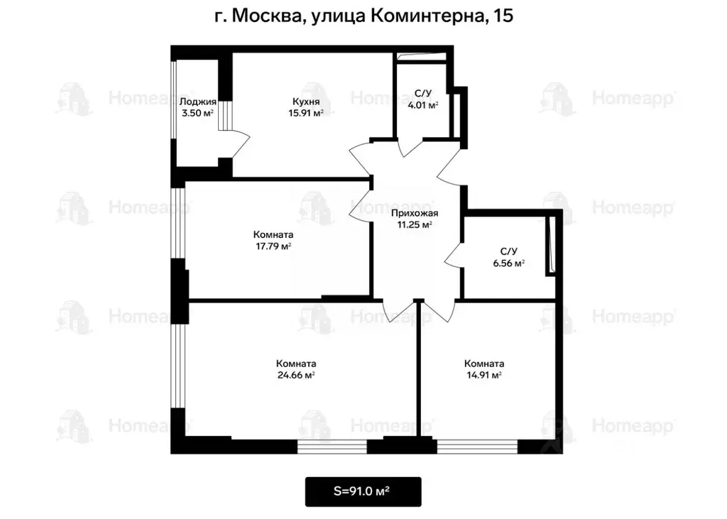 3-к кв. Москва ул. Коминтерна, 15 (91.0 м) - Фото 2
