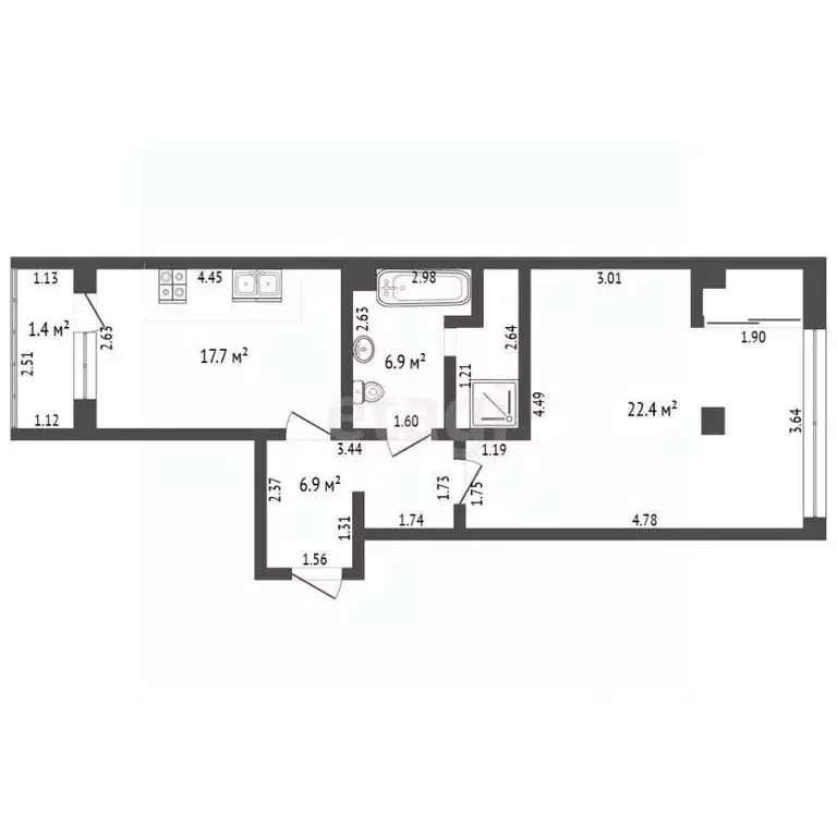 1-к кв. Севастополь ул. Челнокова, 29к1 (48.0 м) - Фото 2