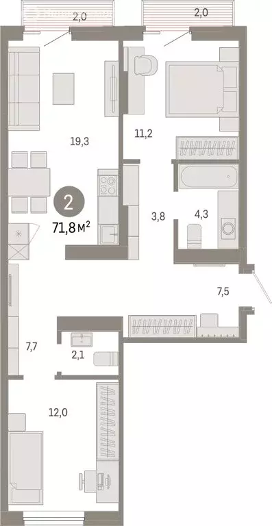 2-комнатная квартира: Омск, Кировский округ (71.81 м) - Фото 1